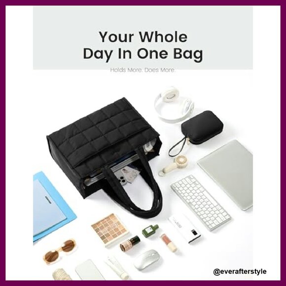 Puffer Quilted Laptop Tote Bag Professional Lightweight Travel Shoulder Purse - Picture 7 of 7